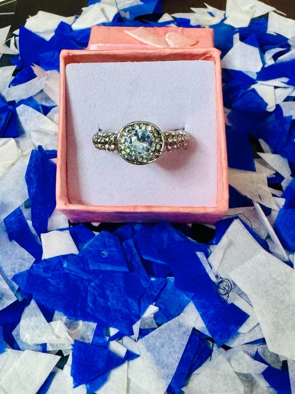 Silver Halo Ring with Clear Center Stone - Elegant White Accent